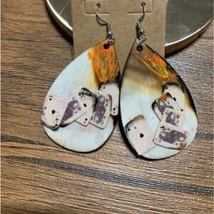 Handmade Wooden Poker Card Flaming Dangle Earrings